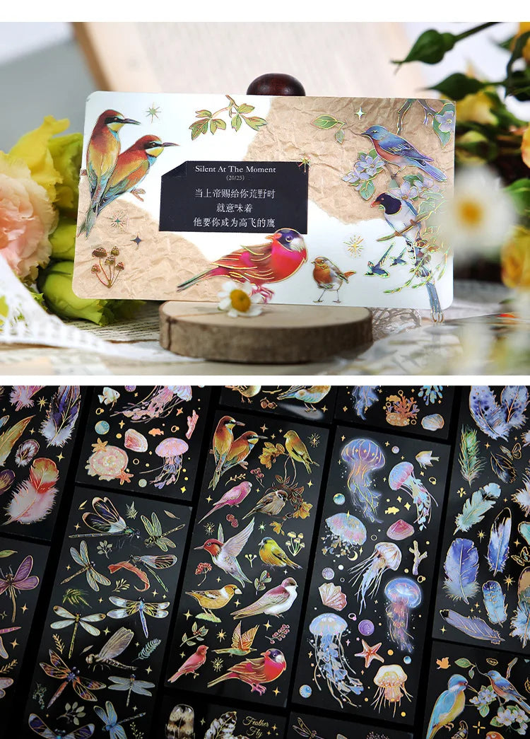 3pcs Kawaii Feather Dragonfly Bird Jellyfish Decorative Stickers Pack Scrapbooking Material Label Diary Phone Journal Planner Beauty World Shop