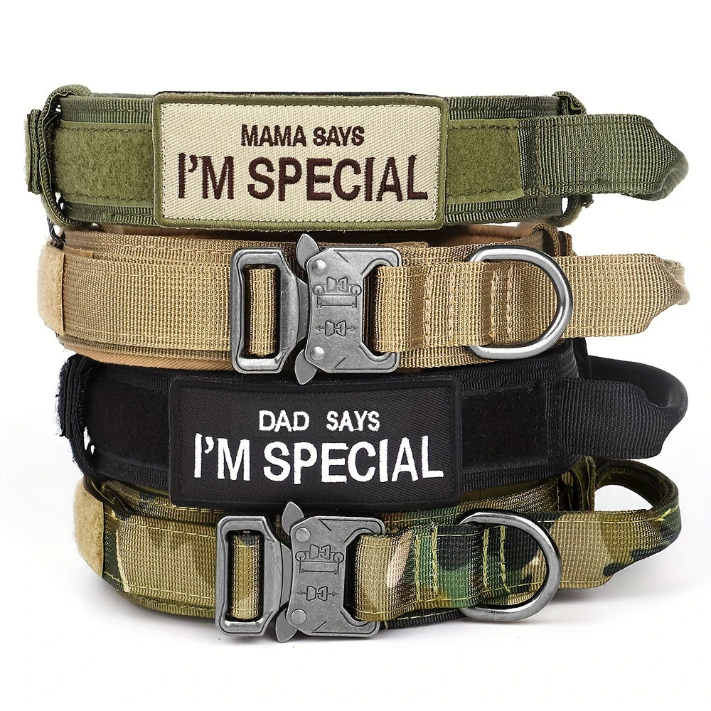Heavy Duty Tactical Dog Collars with Handle Military Collar with Patch Outdoor Training and Walking for Medium and Large Dogs Beauty World Shop