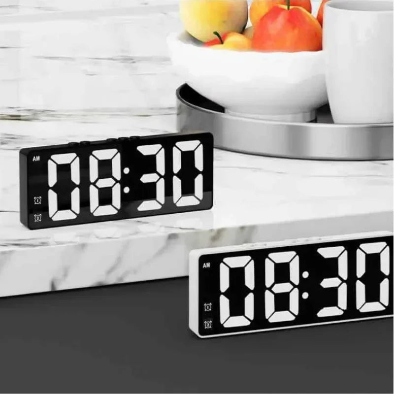 LED Electronic Mirror Alarm Clock Digital Clock Sound Control Temperature Clock Desktop Decoration Beauty World Shop