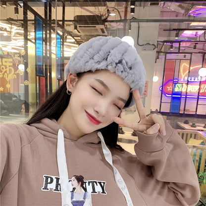 Women Handmade Stretch 100% Real Rabbit Fur Scarf Knit Genuine Rex Rabbit Fur Headbands Girls Natural Rabbit Fur Ring Scarves Beauty World Shop