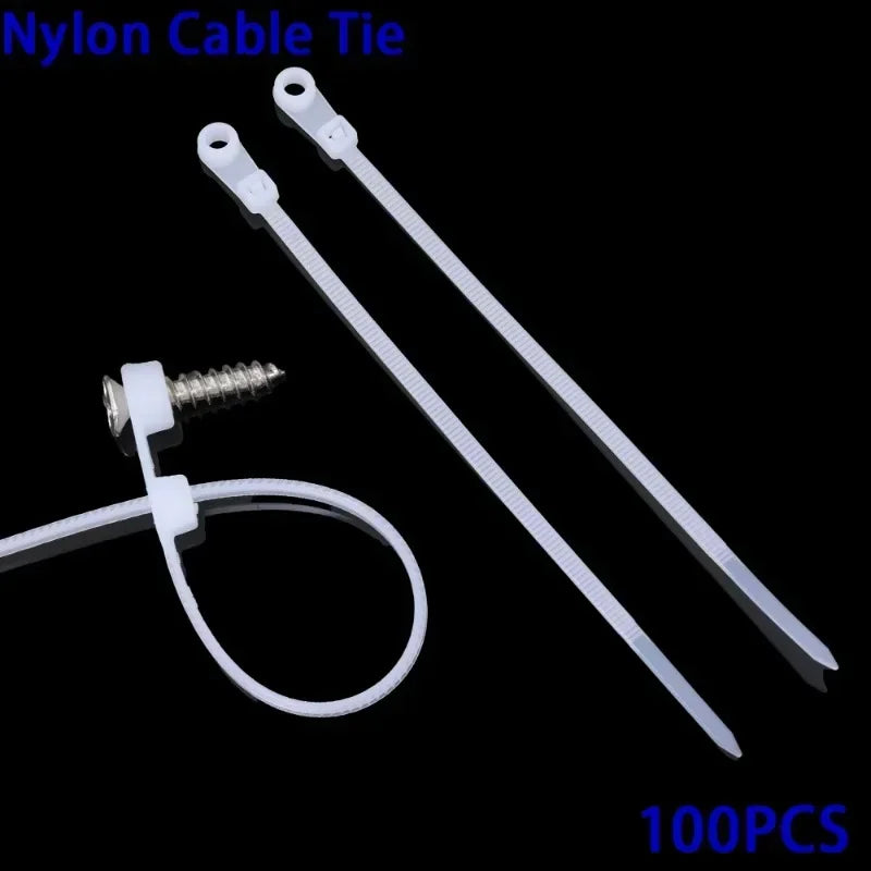 500/100PCS Screw Hole Cable Ties Reusable Fixed Nylon Cable Ties Self-locking Cord Ties Straps Fastening Loop Office Organizer Beauty World Shop