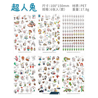 6Pieces/Set Transparent Pvc Waterproof Cartoon Sticker DIY Hand Account Decorative Stickers Kawaii Phone Cup Stickers Beauty World Shop