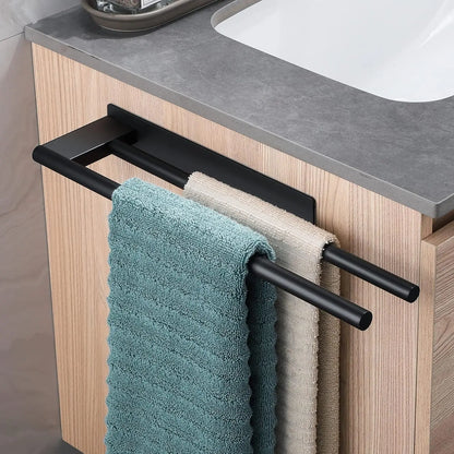 Bathroom Towel Racks No Drill Double Adhesive Towel Bar Stainless Steel Black 39 CM Towel Rack for Bathroom and Kitchen Beauty World Shop