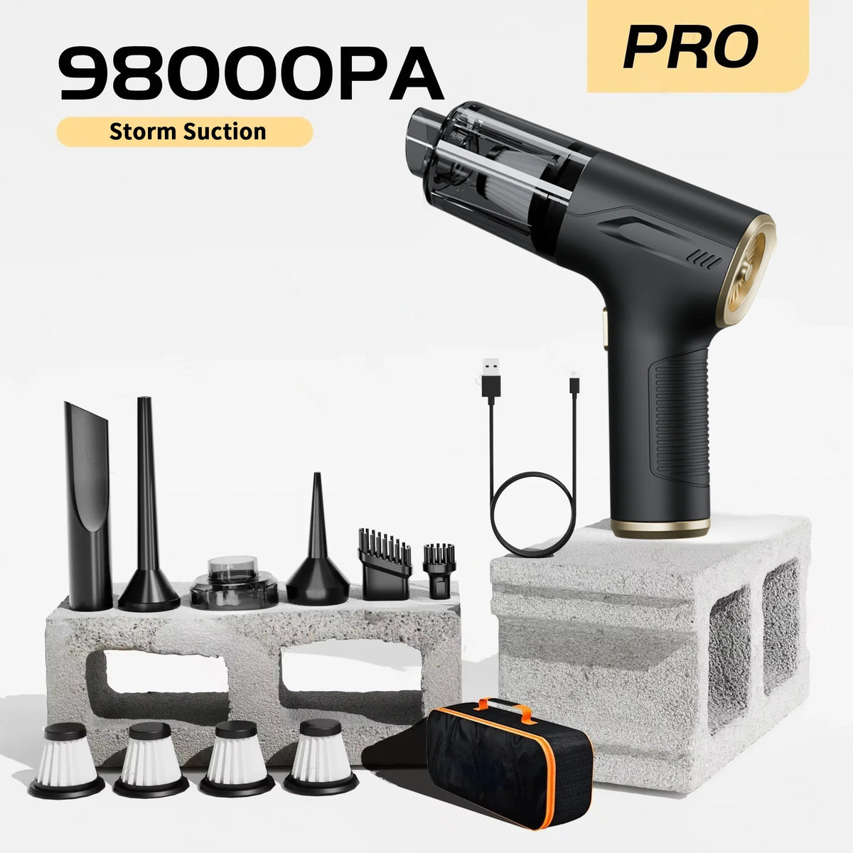 CENRR 98000PA Powerful Mini Car Vacuum Cleaner Cordless Wireless Car Cleaner HandHeld Portable Vacuum Cleaner Air Gun Beauty World Shop