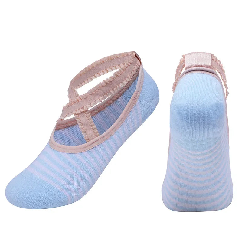 Solid Color Yoga Socks Professional Silicone Non-slip Ballet Pilates Socks Backless Breathable Bandage Cotton Dance Sports Socks Beauty World Shop