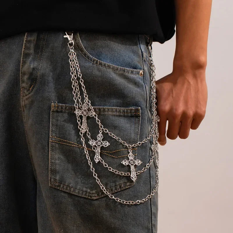 Fashion Punk Metal Pants Chain Hip Hop Waist Chain Cross Pendant Jeans Chain For Men Women Accessories Gifts Beauty World Shop