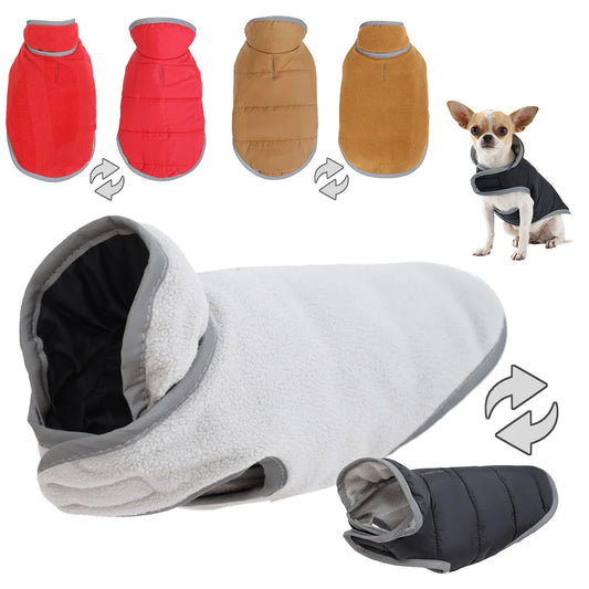 Reflective Pet Jacket With Leash Hole Reversible Waterproof Dog Outfits For Small Medium Dogs Cat Warm Chihuahua Vest For Winter