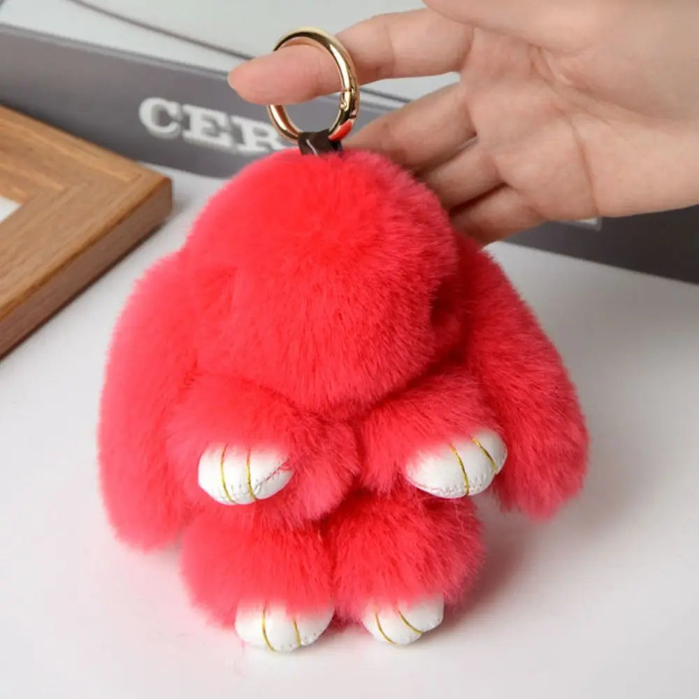 Fluffy Bunny Keychain - Plush Play Dead Rabbit Doll with Bow, Cute Animal Keychain Toy for Kids Girls, Soft Furry Gift Beauty World Shop