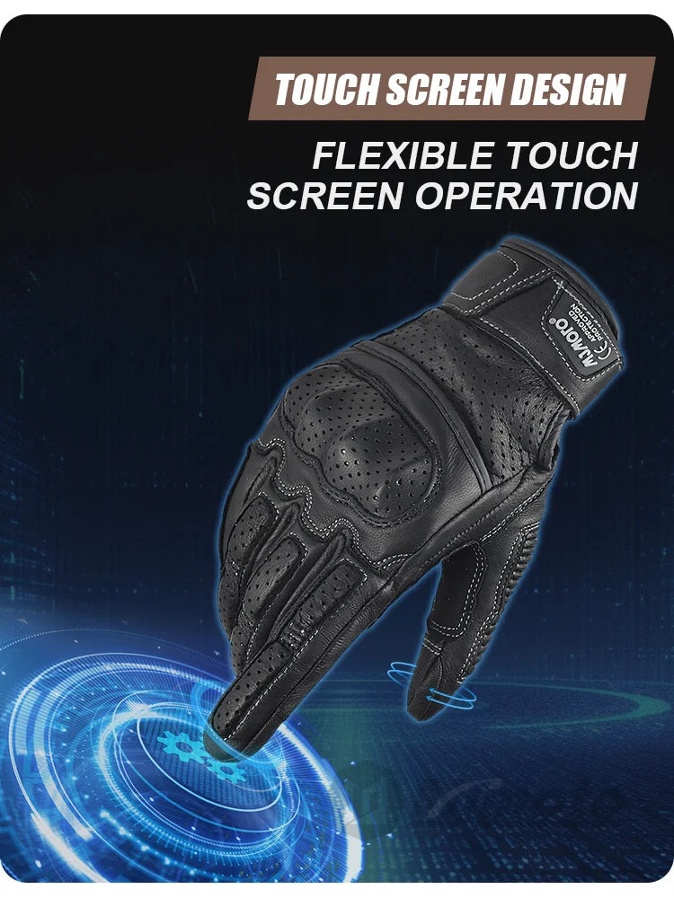 With CE Approved Summer Retro Perforated Leather Motorcycle Gloves Men Women Full Finger Motocross Dirt Biker Glove Guantes Moto Beauty World Shop