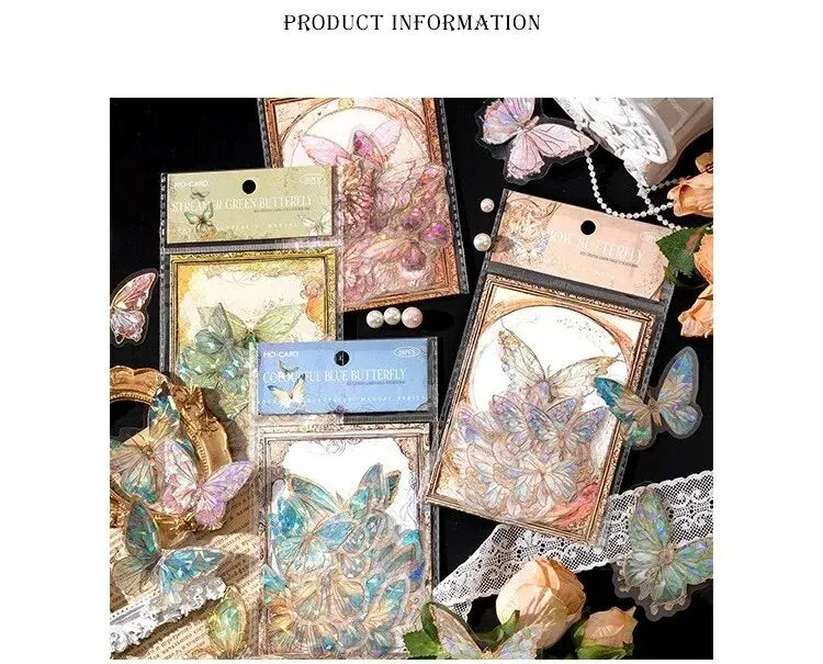 5Style 20pcs/pack INS Butterfly PET Sticker Pack Ice Crystal Laser Gold DIY Handbook Decoration 3D Scrapbook Beauty World Shop