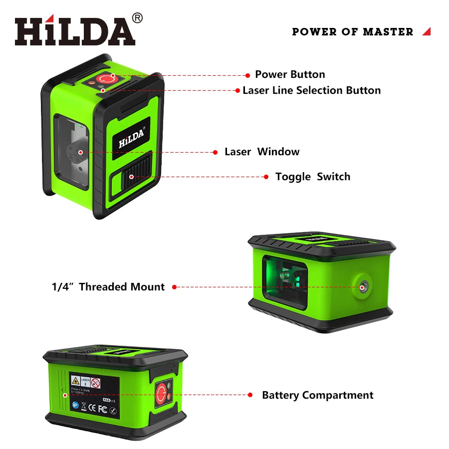 HILDA Laser Level Meter 2-Line Cross Green Level Laser Horizontal & Vertical Nivel Laser Self-Leveling лазерный уровень Men Gift Beauty World Shop