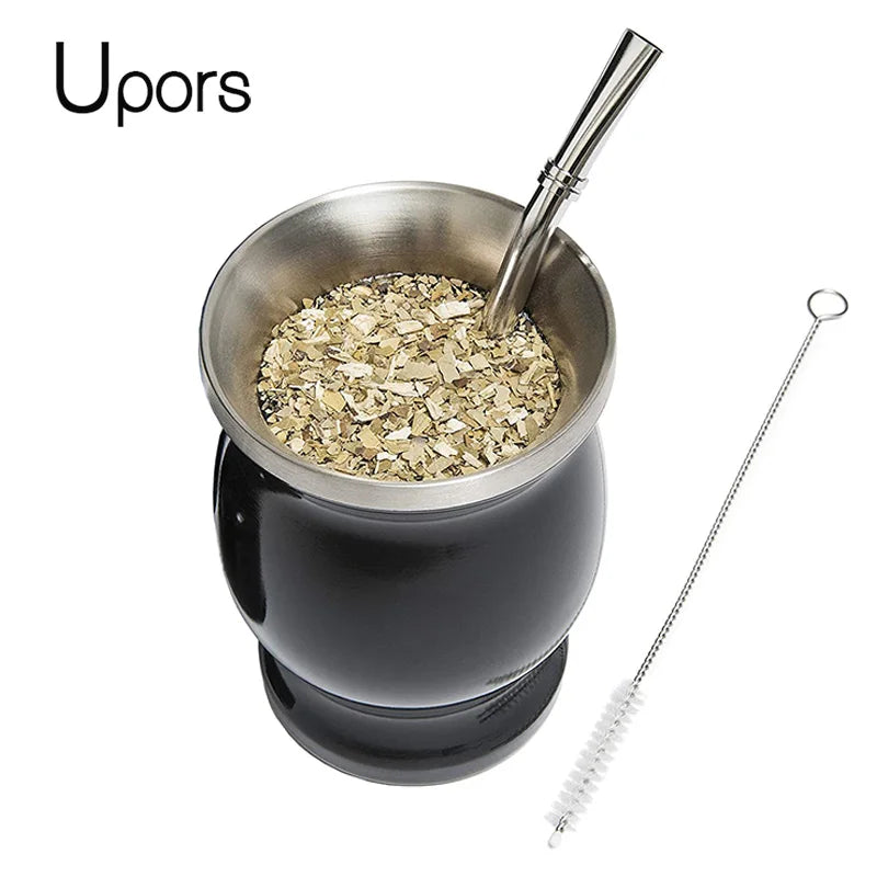 Yerba Mate Cup 304 Stainless Steel Double Wall 8oz Argentine Yerba Mate Gourd With Bombillas and Cleaning Brush Beauty Trend Shop