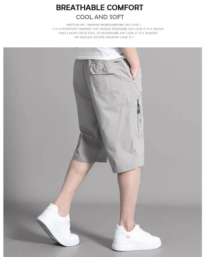 Mens Cargo Shorts Knee Pants Zipper Pocket Summer Cotton Shorts Climbing Jogger Elastic Waist Sports Wear Beauty World Shop
