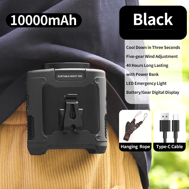 Portable Waist Fan Hanging Neck Fan 5 Speed Strong Wind with LED Lighting for Sports Courier Outdoor Working 10000/20000mAh Beauty World Shop