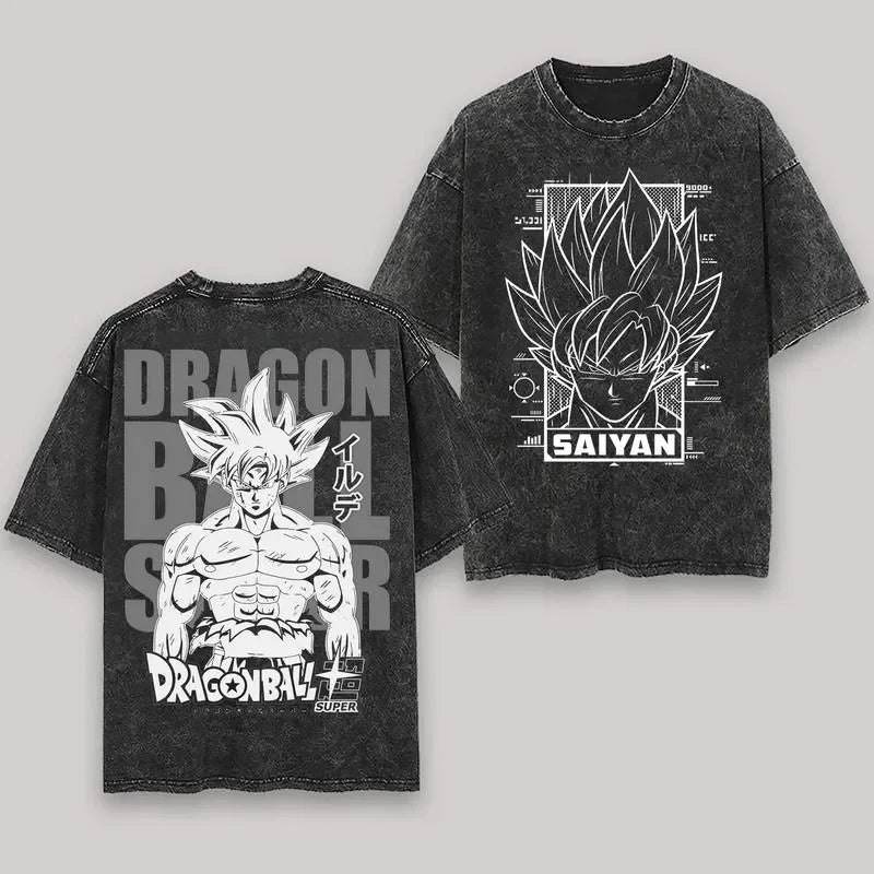 Anime Dragon Ball Cosplay Washed T-Shirt Cotton Short Sleeve Loose Large Casual Sports Fitness T-Shirt Men's Harajuku Clothing Beauty World Shop