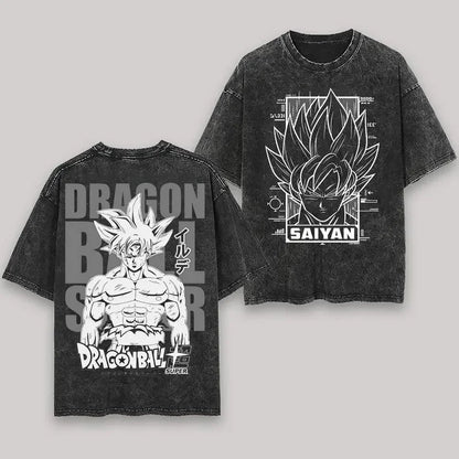 Anime Dragon Ball Cosplay Washed T-Shirt Cotton Short Sleeve Loose Large Casual Sports Fitness T-Shirt Men's Harajuku Clothing Beauty World Shop