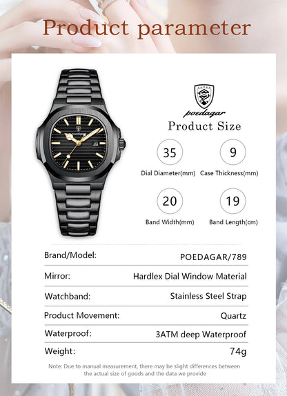 POEDAGAR Trendy Women’s Wristwatch Stainless Steel Date Quartz Ladies Watch Waterproof Luminous Original Watches For Woman Reloj Beauty World Shop
