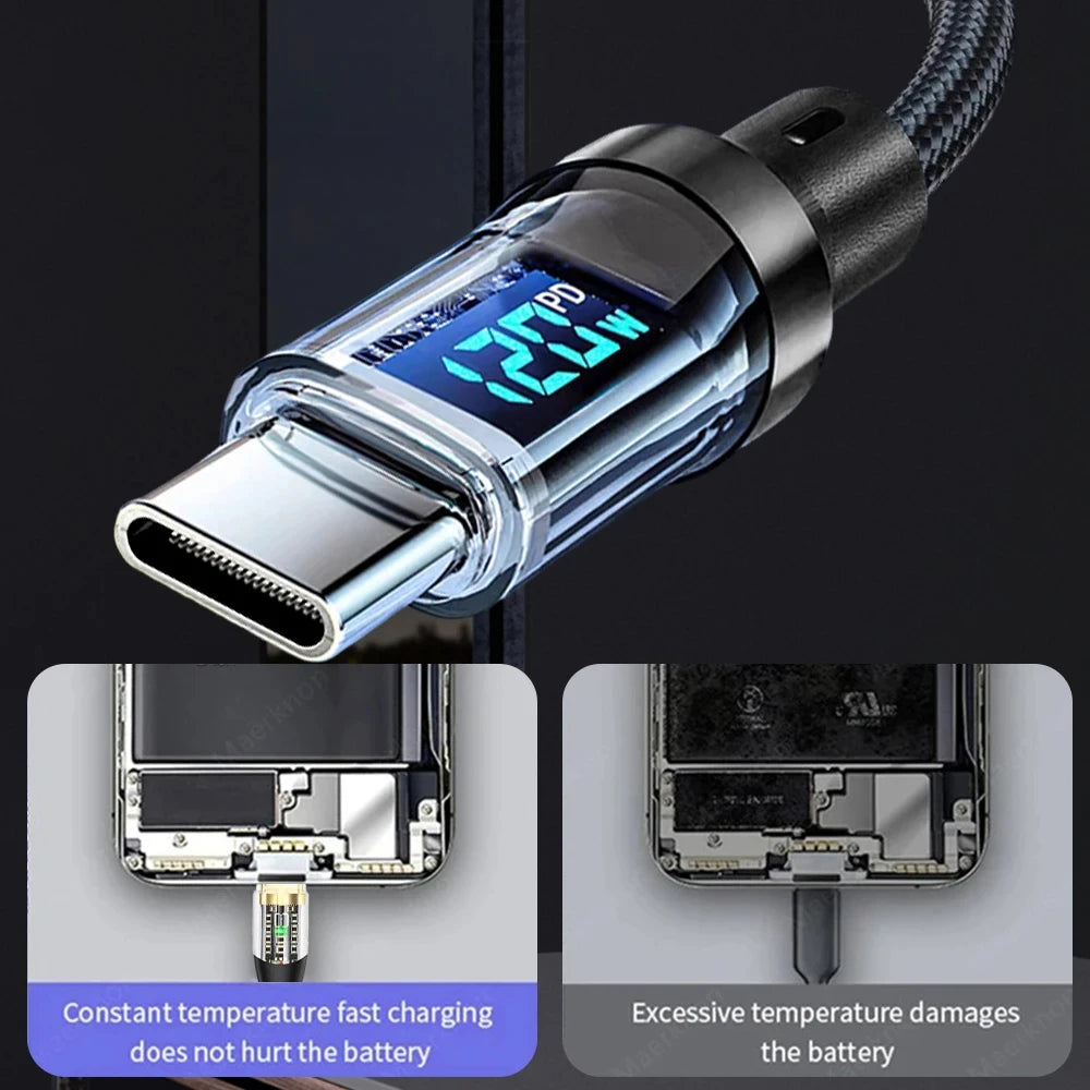 NNBILI 100W USB C 120W USB A charging cables with LED display screen, USB C=C-C，USB A=A-C,Xiaomi iPhone、 Samsung not compatible Beauty World Shop