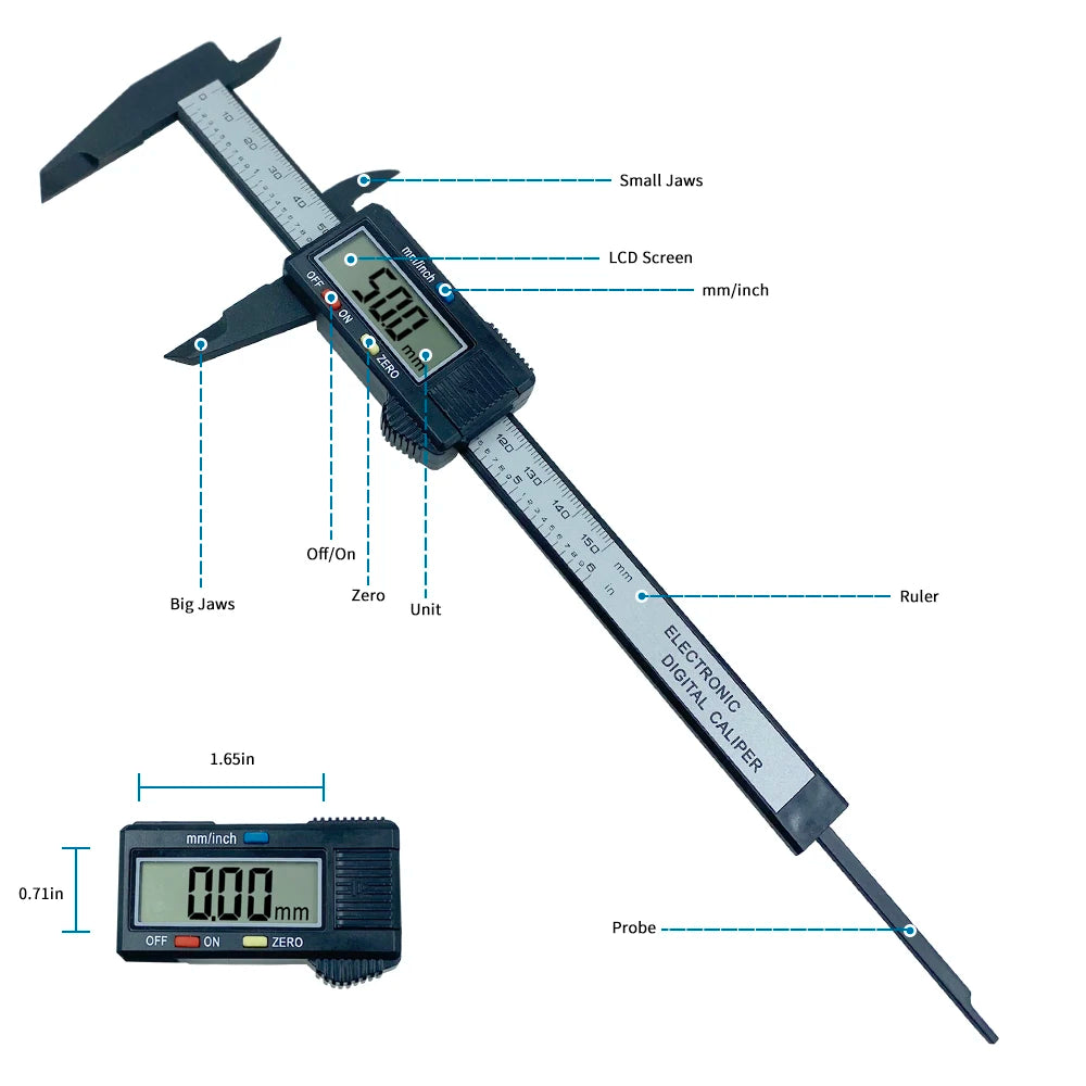 150mm 100mm Electronic Digital Caliper Carbon Fiber Dial Vernier Caliper Gauge Micrometer Measuring Tool Digital Ruler Beauty World Shop