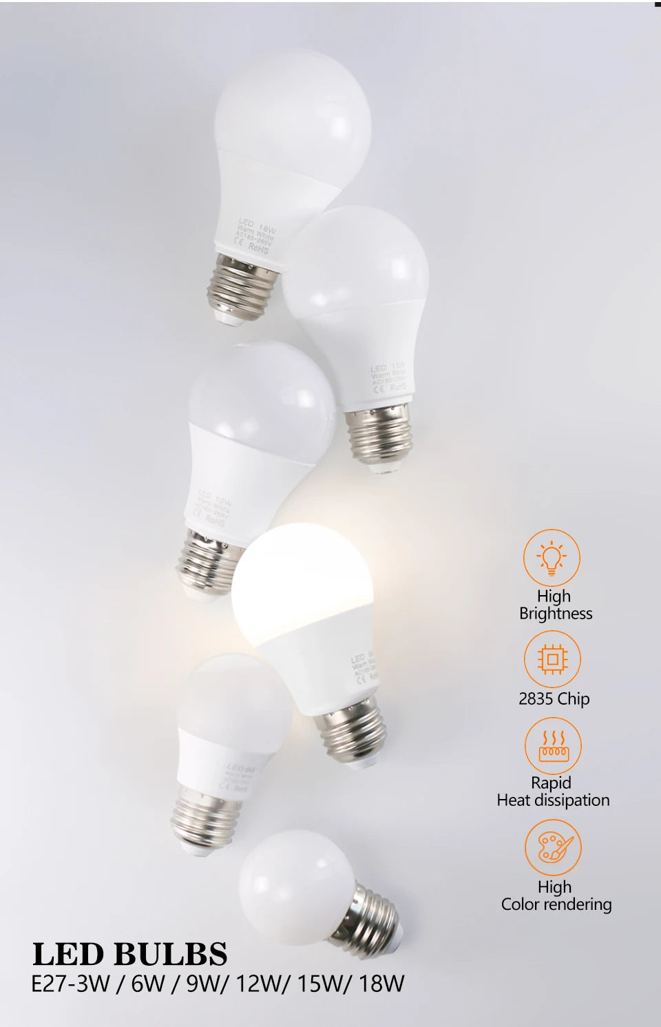 4pcs/lot E27 LED Bulb Lamps AC 220V SMD2835 3W 6W 9W 12W 15W 18W Lampada Led Light Bulbs Living Room Home Indoor LED Bombilla Beauty World Shop