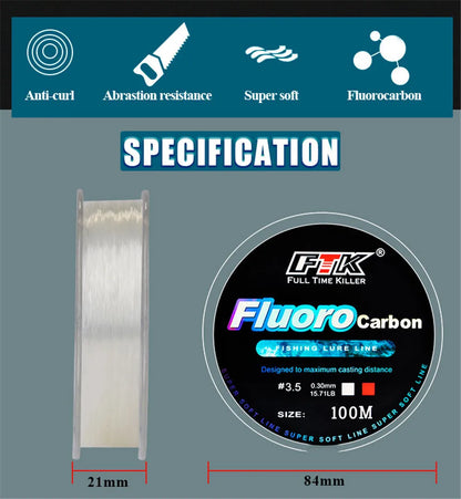 100m Fluorocarbon Bait Fishing Line, Carbon Fiber Fly Fishing, Wild Fishing, Sea Fishing, Fishing Accessories, Tools, Outdoor Beauty World Shop