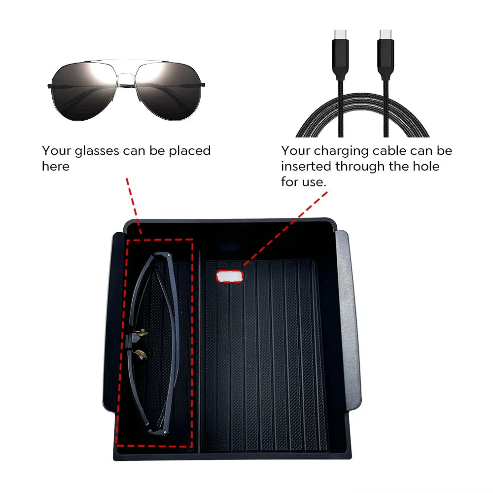 For Tesla Model Y Juniper 2025 Launch Center Console Eyeglasses Storage Box Armrest Box Upper&Lower Silicone Pad Beauty World Shop