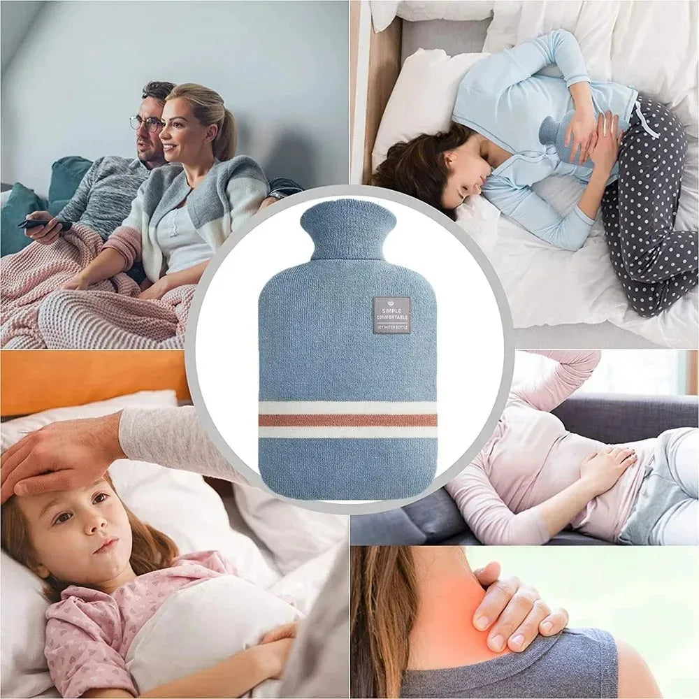 Hot Water Bottle with Knitted Cover Durable 1L/2L Hot Water Bag for Pain Relief Hot Cold Therapy Hand Feet Warmer Women Gifts Beauty World Shop