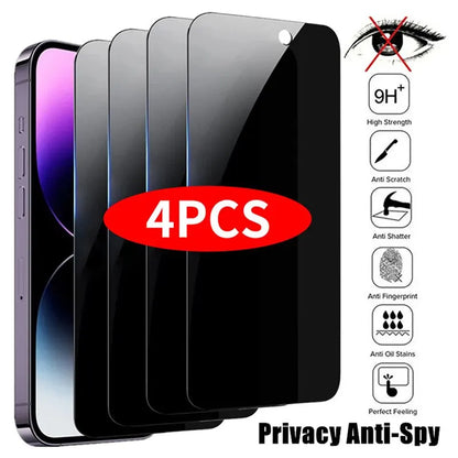 4PCS Privacy Screen Protector For iPhone 14 Pro Max 16 Pro Anti-Spy Glass For iPhone 13 15 12 11 Pro Max 13 Mini Tempered Glass Beauty World Shop