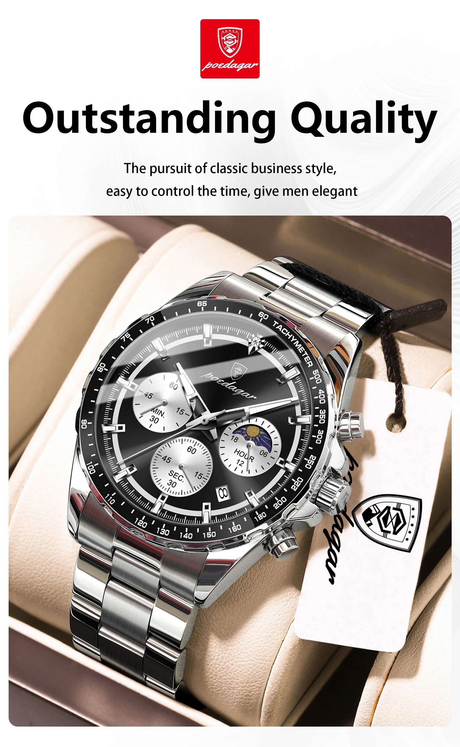 POEDAGAR Business Brand Man Wristwatch Waterproof Stainless Steel Luminous Men Watch Chronograph Date Men's Quartz Watches Reloj Beauty World Shop