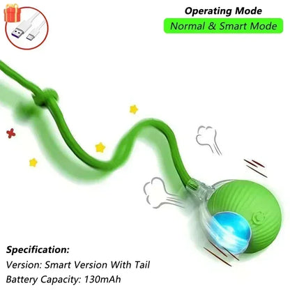Cat Interactive Ball Toy, Automatic Rolling Ball with Tail, Rechargeable Smart Pet Interactive Toy, Intelligent Mouse for Cat Beauty World Shop
