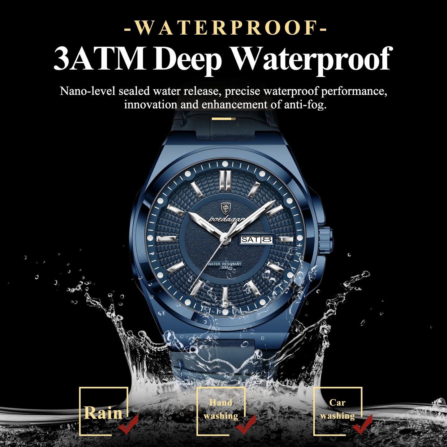 POEDAGAR Fashion Brand Man Wristwatch Waterproof Luminous Date Week Quartz Luxury Men's Watches Leather Business Men Watch Reloj Beauty World Shop