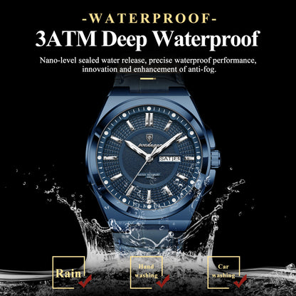 POEDAGAR Fashion Brand Man Wristwatch Waterproof Luminous Date Week Quartz Luxury Men's Watches Leather Business Men Watch Reloj Beauty World Shop