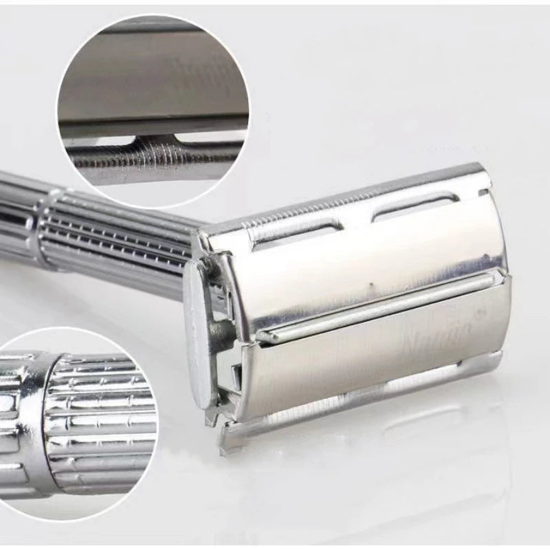 Men Shaving Razor with Blade Sliver Folding Shaving Knife Facial Hair Stainless Steel Straight Razor Barber Tools 10 Pcs Blades Beauty World Shop