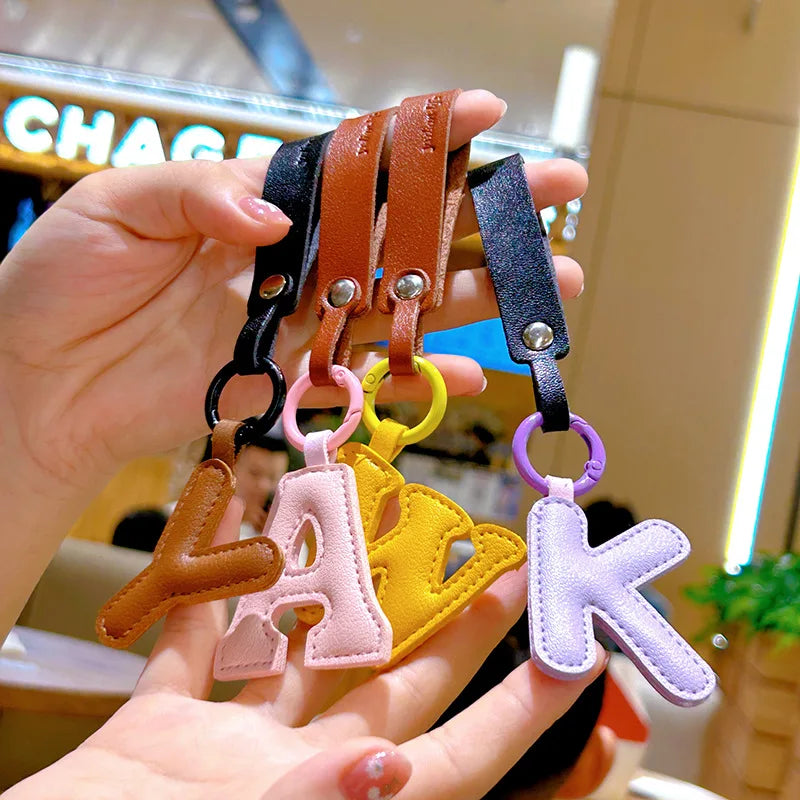 Creative PU Leather 26 Letter Keychains Fashion Alphabet Keyrings Handbag Ornaments Pendant Car Key Holder Accessories Gifts Beauty World Shop