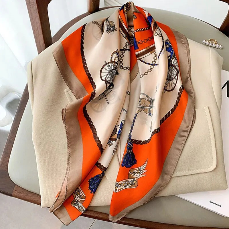 Luxury Print imitation Silk Square Scarf Women Spring Neck Tie Shawl Wraps Female Hair Hand Wrist Headkercheif Hijab Bandana Beauty World Shop