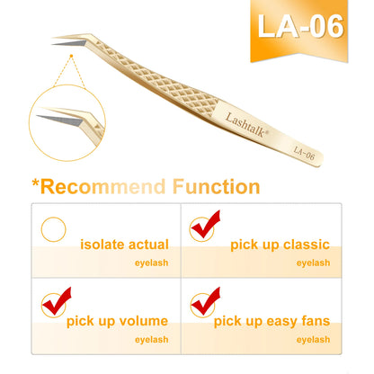 Lashtalk Precision Fiber Tip Tweezer Eyelash Extensions Diamond Grip Anti-Slip Premium Gold Stainless Steel Makeup With Box Pack Beauty World Shop