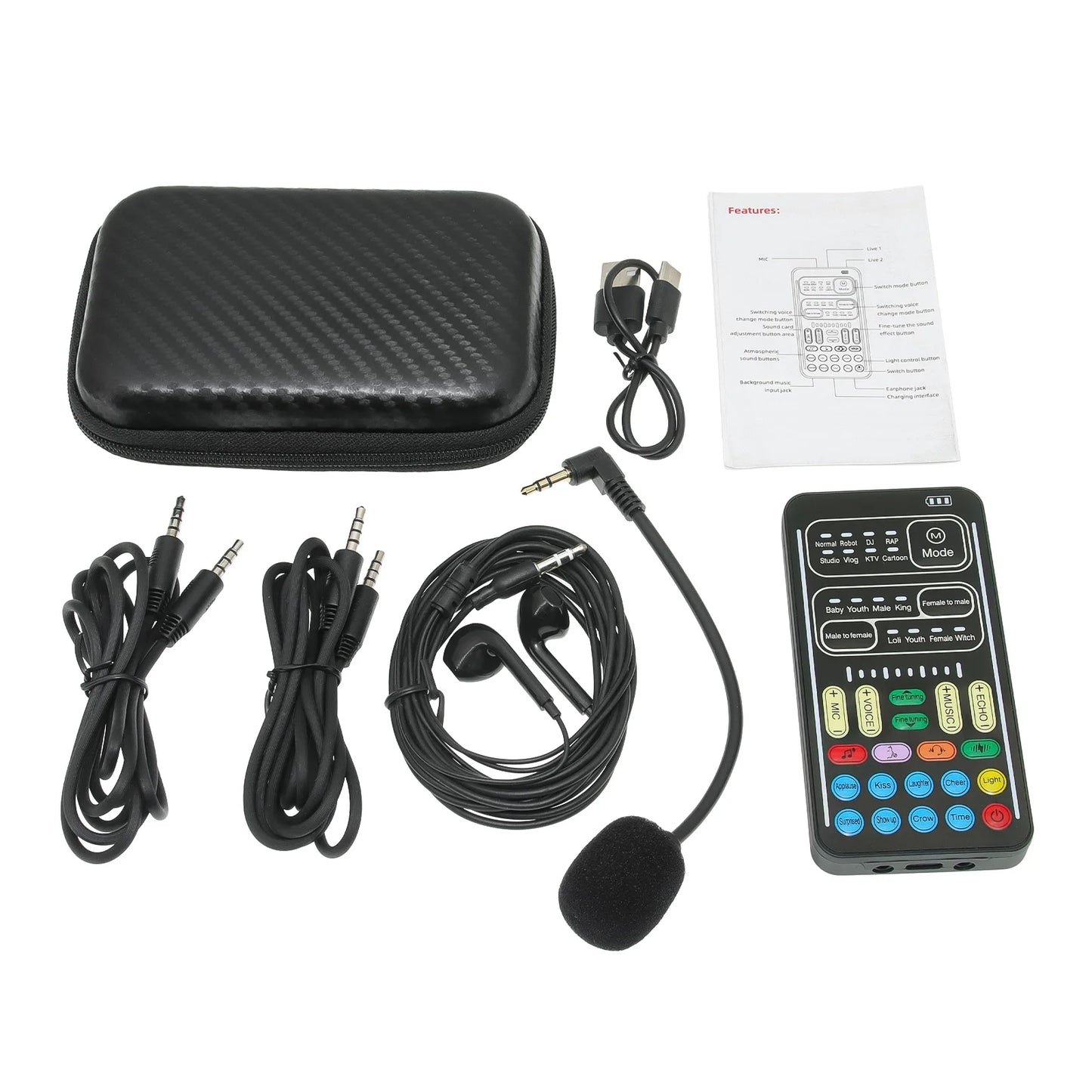 New I9 Mini Voice Changer Live Sound Card  + Headphones + Microphone Audio 8 Sound Effect Machine Equipment Voice Card for Phone Beauty World Shop