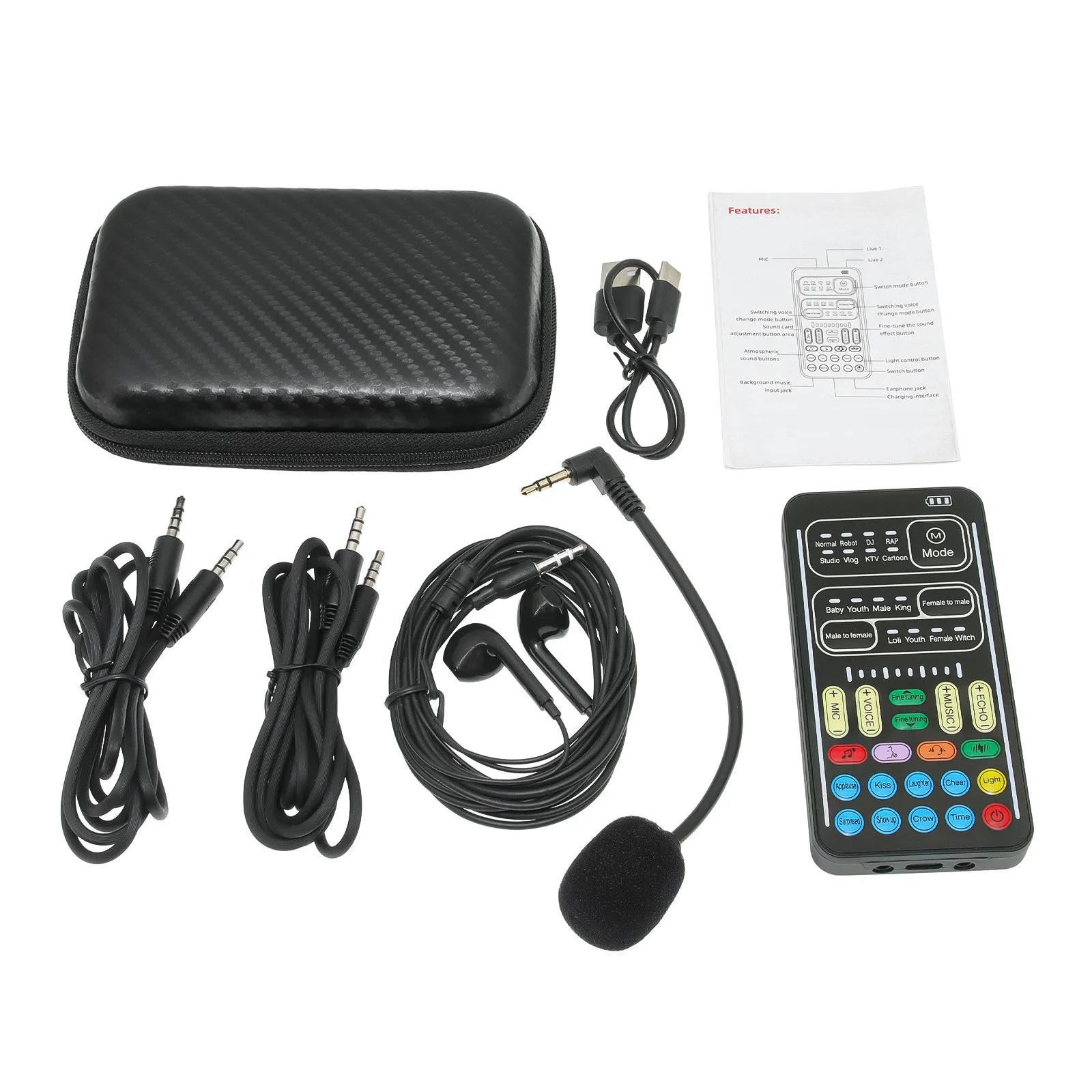 New I9 Mini Voice Changer Live Sound Card  + Headphones + Microphone Audio 8 Sound Effect Machine Equipment Voice Card for Phone Beauty World Shop
