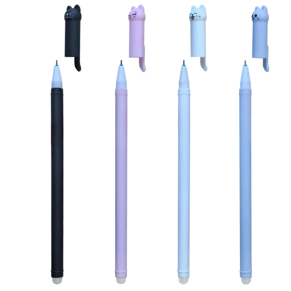 4/8/12pcs Creative Cat Erasable Gel Pens Set 0.5mm Washable Handle Magical Blue/Black Ink Erasable Refills Rod Writing Stationer Beauty World Shop