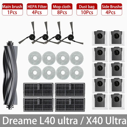 Dreame L40 Ultra / X40 Ultra Robot Vacuum Accessories Dust Bags Mop Main Side Brushes Cloths HEPA Filters Spare Parts Beauty World Shop