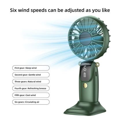 2PCS  Mini Handheld Fan 6 Speed USB Rechargeable Portable Foldable Desk Neck Hanging Fan with Phone Stand