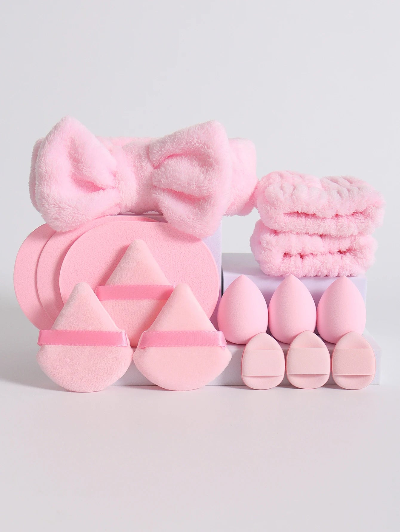 15Pcs Multi-Colored Fluffy Headband and Makeup Sponge Set-Sweet Style, Perfect Beauty Assistant Beauty World Shop