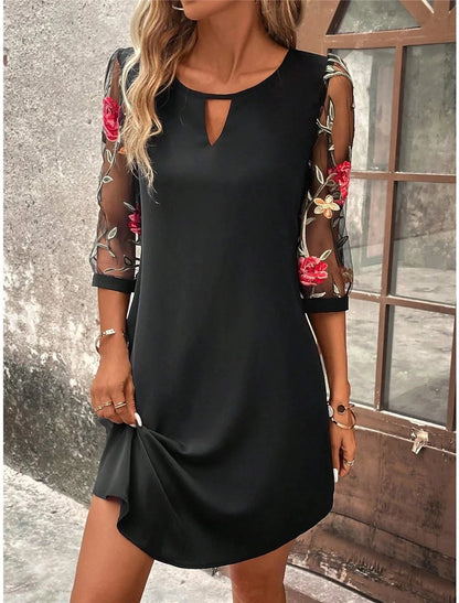 Luxury Dress Women's Perspective Mid Sleeve Printed Round Neck Mini Skirt Summer New Year Party Dress Beauty World Shop
