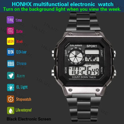 MAYZHISU Classic Men's Digital Watches Luxury Stainless Steel Strap Sport Watches Men Military Clock LED Sport Wristwatch Beauty World Shop