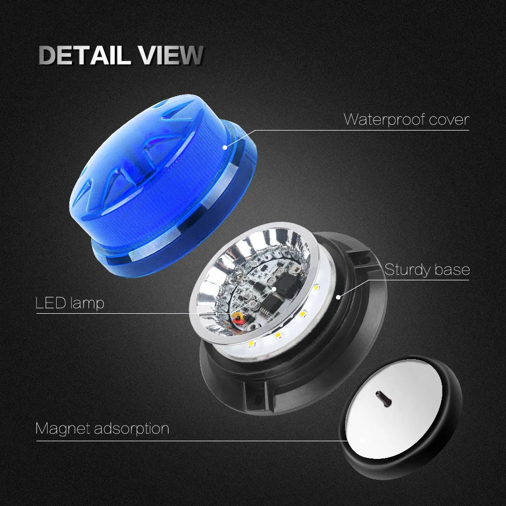 Magnetic Base LED Blue Emergency Strobe Light Car Police Roof Flashing Hazard Warning Light 12V/24V Vehicle Safety Beacon Lamp Beauty World Shop