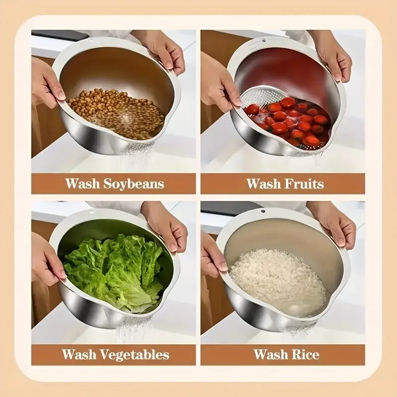 Rice Washer Strainer Bowl Stainless Steel 304 Rice Washing Bowl Rice Sieve Colander Fruit And Vegetable Strainer Kitchen Tools Beauty World Shop