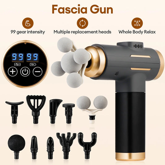 11-IN-1 Electric Massage Gun 99 Level Powerful Fascia Gun High-Frequency Vibration Body Massage Gun Arms Leg Muscle masajeador Beauty World Shop