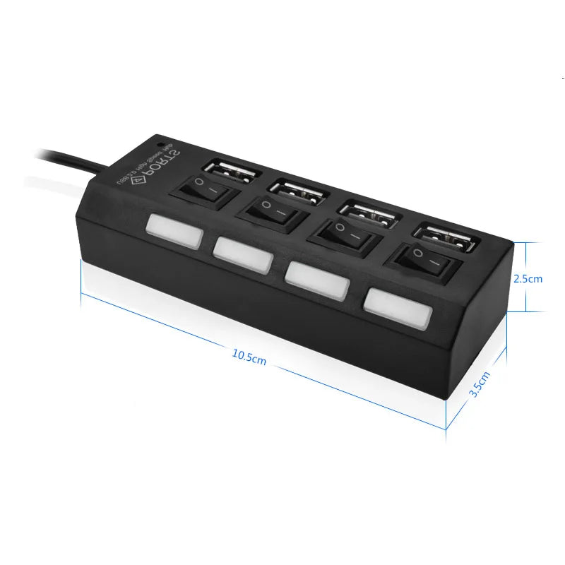 High Speed 4/7 Ports USB HUB 2.0 Adapter Expander Multi USB Splitter Multiple Extender with LED Lamp Switch for PC Laptop Beauty World Shop