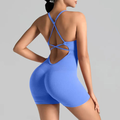 Women's Sexy Slim-Fit Yoga Shorts Jumpsuit Seamless Back Workout Bodysuit Breathable Quick-Dry Gym Running Pilates Fitness yoga Beauty World Shop