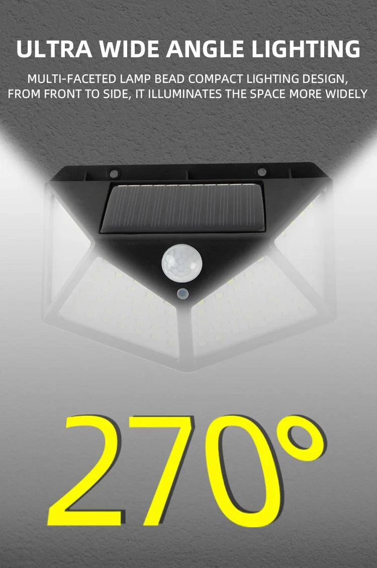 100 LED Solar Lights Outdoor Wall Lamp 3 Modes 270° Lighting Angle IP65 Waterproof Motion Sensor Security Lights Wireless Lights Beauty World Shop